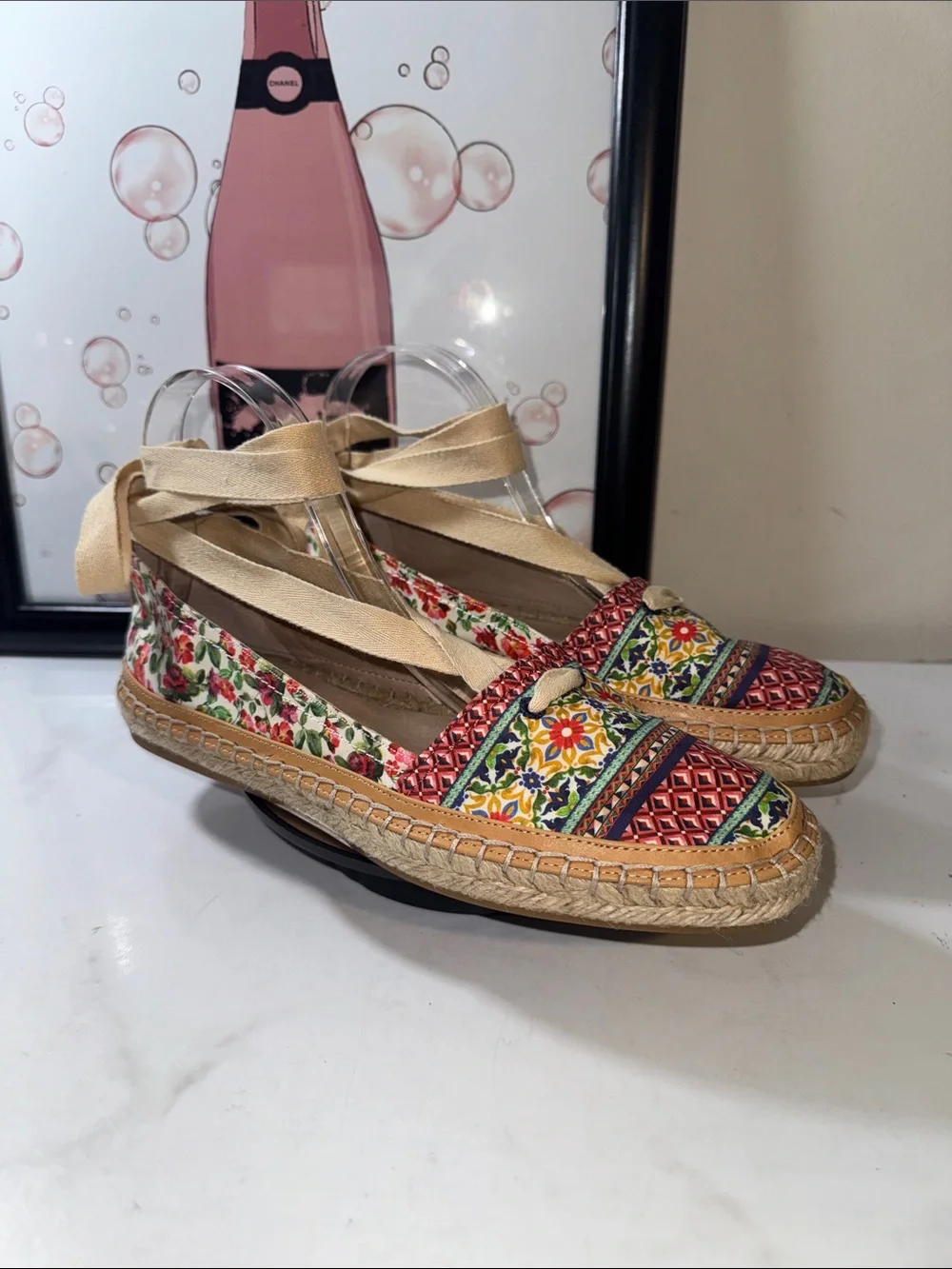 NWOT Antonio Melani Luluna Ankle Wrap Floral Multicolor Espadrille Flats Size 9M